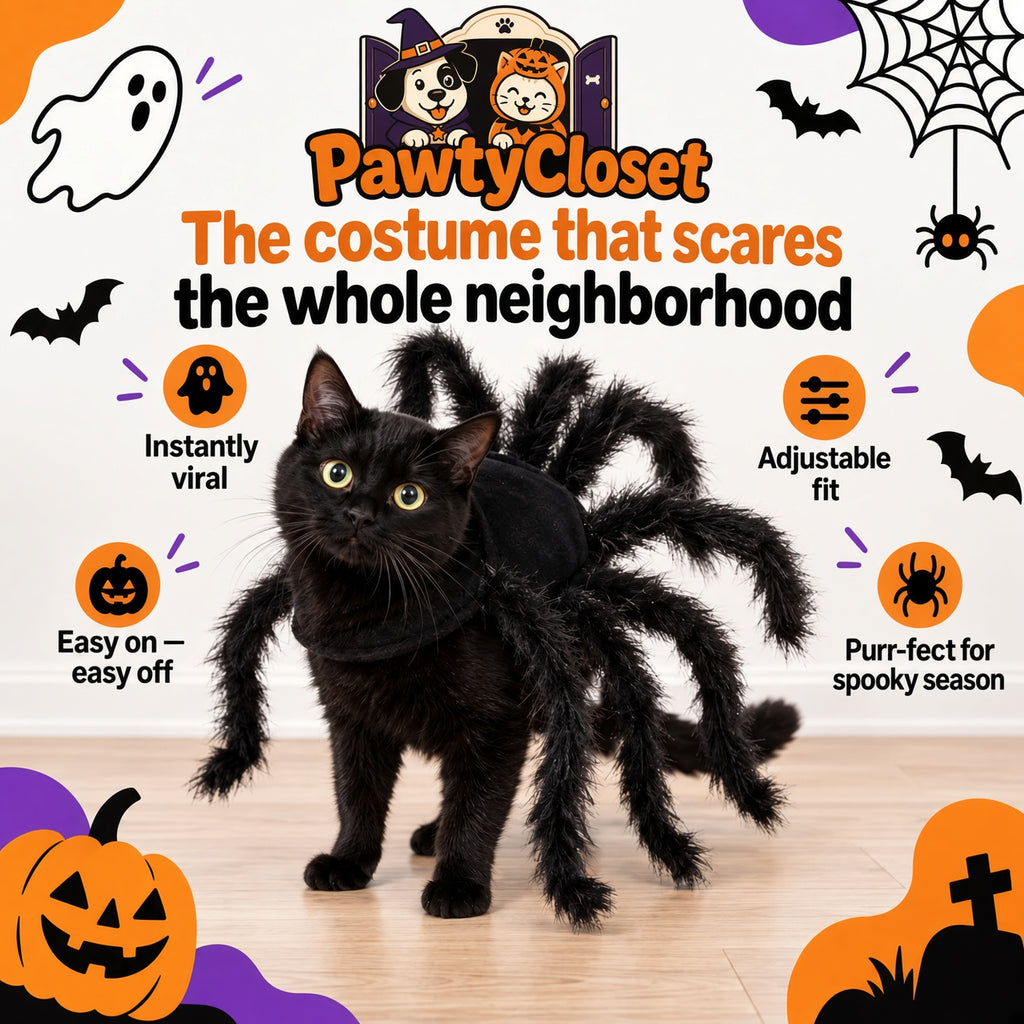 PawtyCrawler™ Pet Spider Costume | Soft Plush, Adjustable Fit