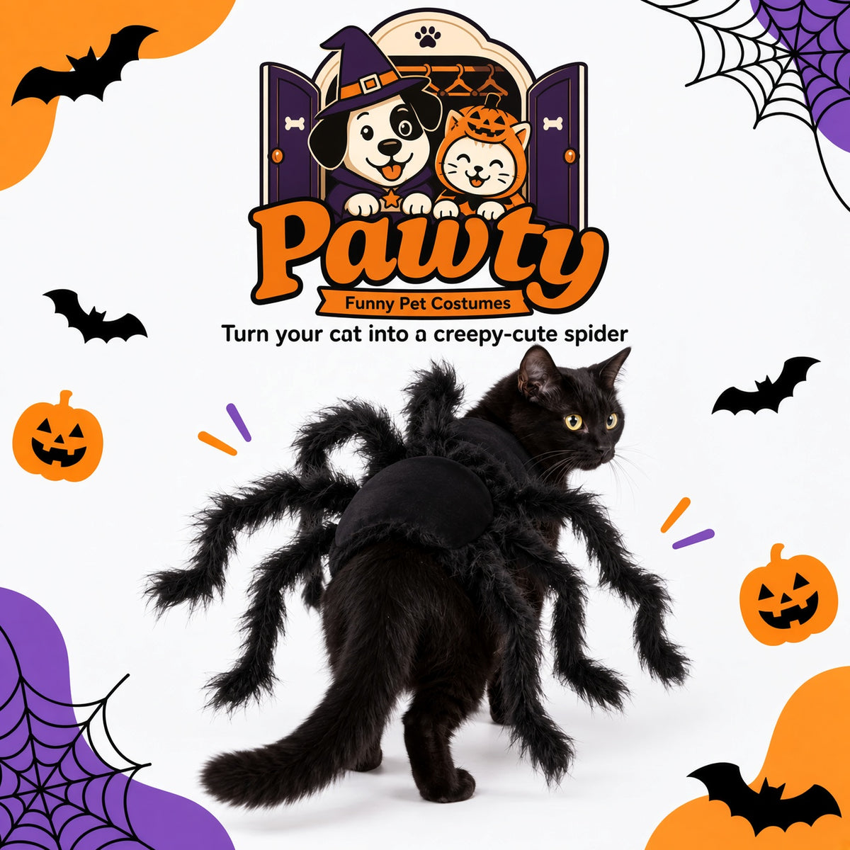 PawtyCrawler™ Pet Spider Costume | Soft Plush, Adjustable Fit
