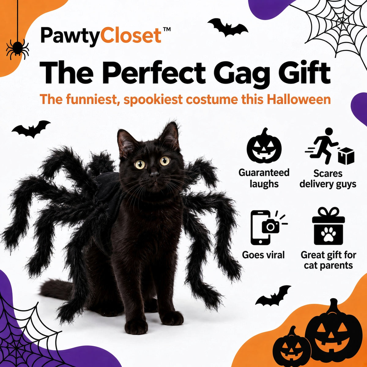 PawtyCrawler™ Pet Spider Costume | Soft Plush, Adjustable Fit
