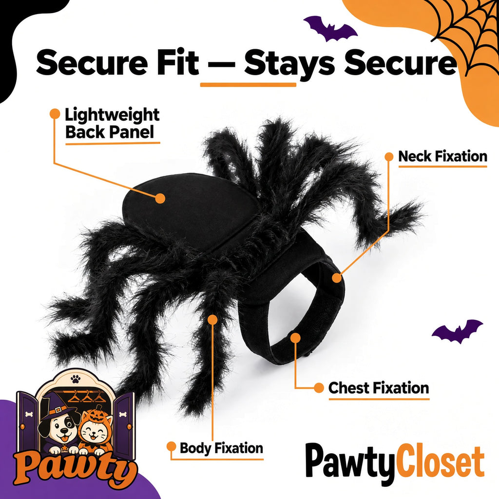 PawtyCrawler™ Pet Spider Costume | Soft Plush, Adjustable Fit
