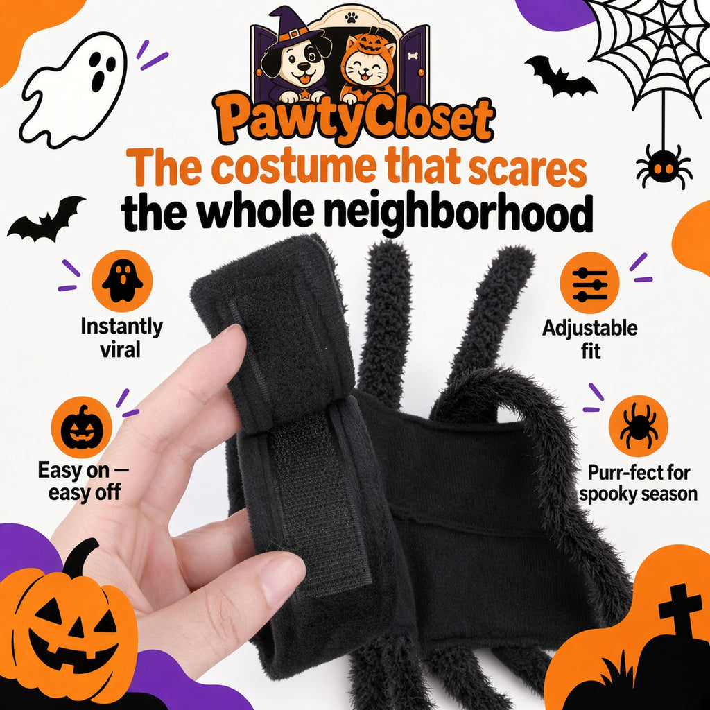 PawtyCrawler™ Pet Spider Costume | Soft Plush, Adjustable Fit