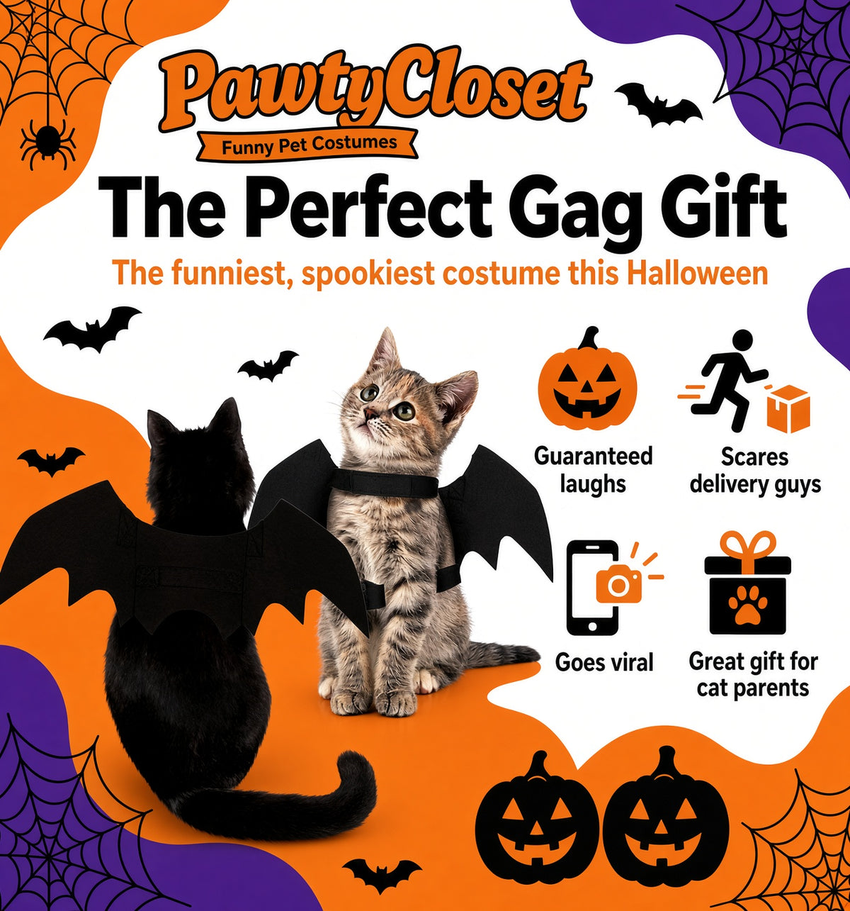 PawtyWings™ Halloween Pet Bat Wings | Soft Plush, Adjustable Size
